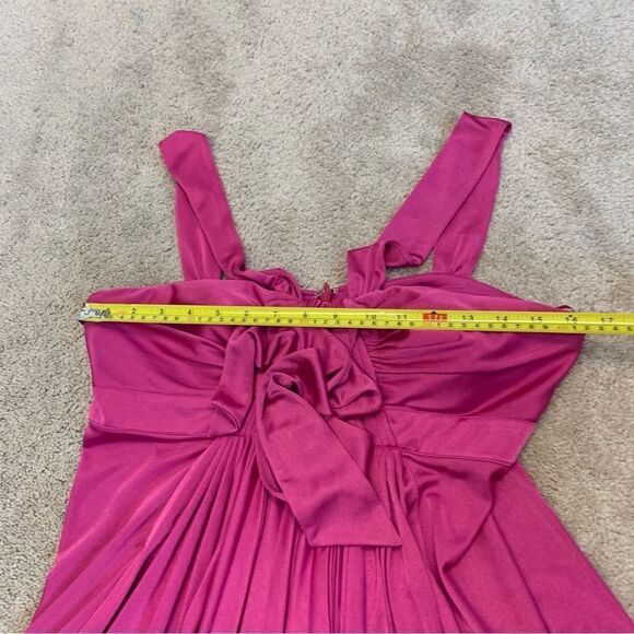 Bcbgmaxazria hot fuchsia pink satin effect pleated ruched halter top blouse Sz M - Picture 8 of 11